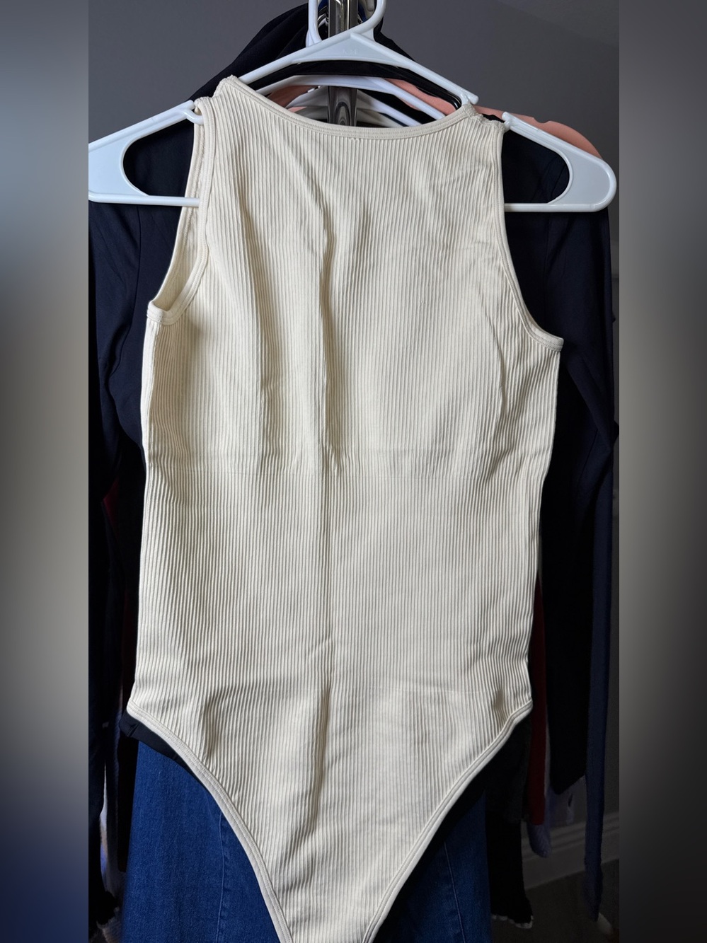 Cream Ribbed Tank One-Piece bodysuit